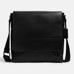 Coach Black Leather Houston Map Messenger Crossbody Bag F73340 *Flawed*